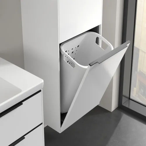 Bild von VILLEROY BOCH Subway 3.0 Hochschrank, 1 Tür, 1 Wäscheklappe, 450 x 1710 x 362 mm, Pure White / Pure White #C59301VF
