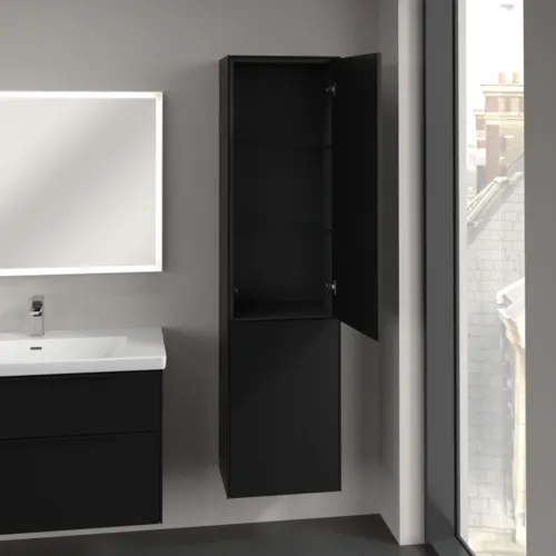 Bild von VILLEROY BOCH Subway 3.0 Hochschrank, 1 Tür, 1 Wäscheklappe, 450 x 1710 x 362 mm, Volcano Black / Volcano Black #C59301VL