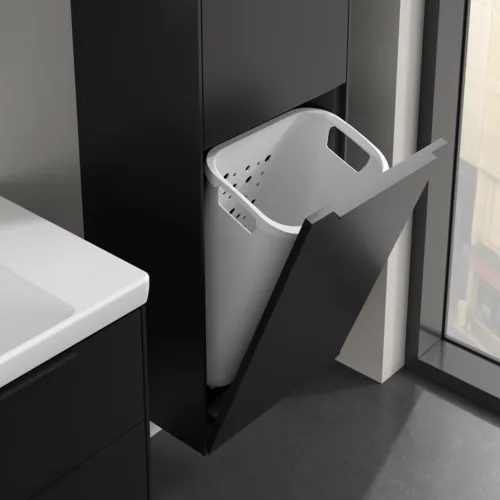 Bild von VILLEROY BOCH Subway 3.0 Hochschrank, 1 Tür, 1 Wäscheklappe, 450 x 1710 x 362 mm, Volcano Black / Volcano Black #C59301VL