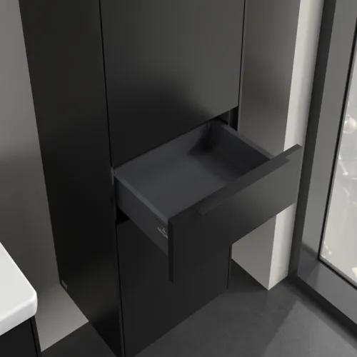 VILLEROY BOCH Subway 3.0 Hochschrank, 2 Türen, 1 Auszug, 400 x 1710 x 362 mm, Volcano Black / Volcano Black #C59101VL, Bild 6