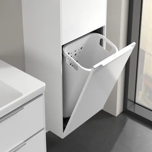 Bild von VILLEROY BOCH Subway 3.0 Hochschrank, 1 Tür, 1 Wäscheklappe, 450 x 1710 x 362 mm, Pure White / Pure White #C59300VF