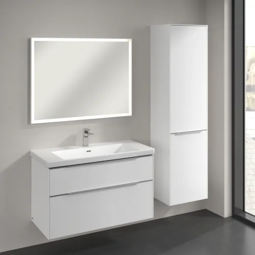 Bild von VILLEROY BOCH Subway 3.0 Hochschrank, 1 Tür, 1 Wäscheklappe, 450 x 1710 x 362 mm, Pure White / Pure White #C59300VF