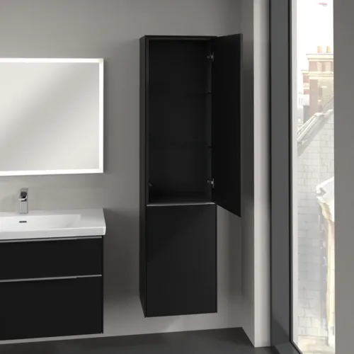 Bild von VILLEROY BOCH Subway 3.0 Hochschrank, 1 Tür, 1 Wäscheklappe, 450 x 1710 x 362 mm, Volcano Black / Volcano Black #C59300VL