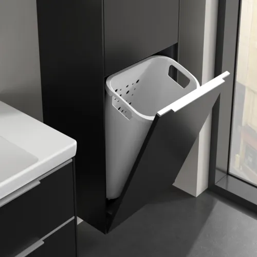 Bild von VILLEROY BOCH Subway 3.0 Hochschrank, 1 Tür, 1 Wäscheklappe, 450 x 1710 x 362 mm, Volcano Black / Volcano Black #C59300VL
