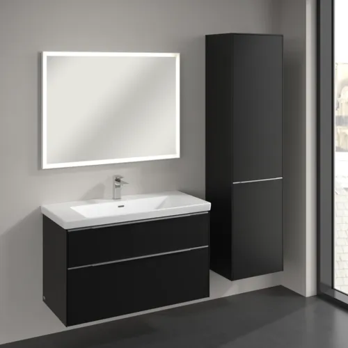 Bild von VILLEROY BOCH Subway 3.0 Hochschrank, 1 Tür, 1 Wäscheklappe, 450 x 1710 x 362 mm, Volcano Black / Volcano Black #C59300VL