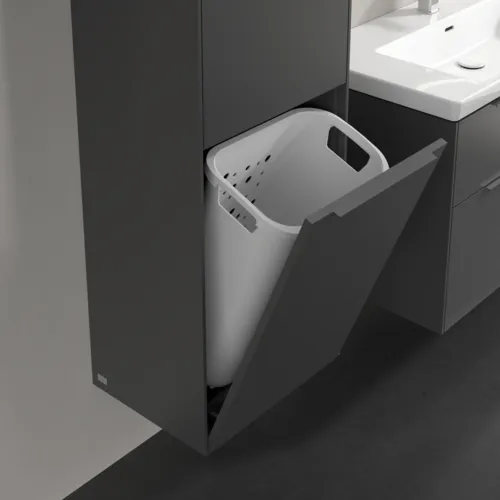 Bild von VILLEROY BOCH Subway 3.0 Hochschrank, 1 Tür, 1 Wäscheklappe, 450 x 1710 x 362 mm, Graphite / Graphite #C59202VR