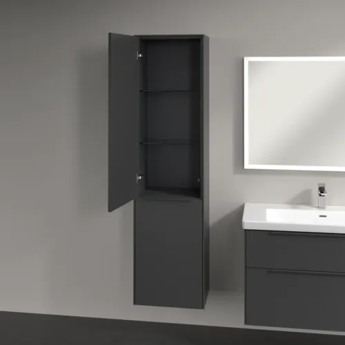 Bild von VILLEROY BOCH Subway 3.0 Hochschrank, 1 Tür, 1 Wäscheklappe, 450 x 1710 x 362 mm, Graphite / Graphite #C59202VR