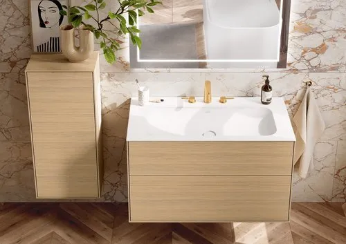 Bild von VILLEROY BOCH Conum Dreiloch-Waschtischarmatur ohne Ablaufgarnitur, Brushed Gold #TVW12700100176