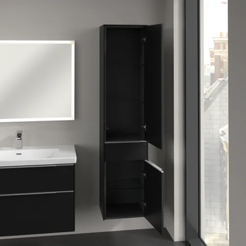 Bild von VILLEROY BOCH Subway 3.0 Hochschrank, 2 Türen, 1 Auszug, 400 x 1710 x 362 mm, Volcano Black / Volcano Black #C59100VL