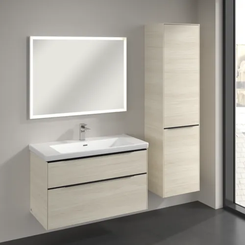 Bild von VILLEROY BOCH Subway 3.0 Hochschrank, 1 Tür, 1 Wäscheklappe, 450 x 1710 x 362 mm, White Oak / White Oak #C59301AA