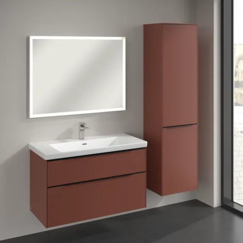 Bild von VILLEROY BOCH Subway 3.0 Hochschrank, 1 Tür, 1 Wäscheklappe, 450 x 1710 x 362 mm, Wine Red / Wine Red #C59301AH