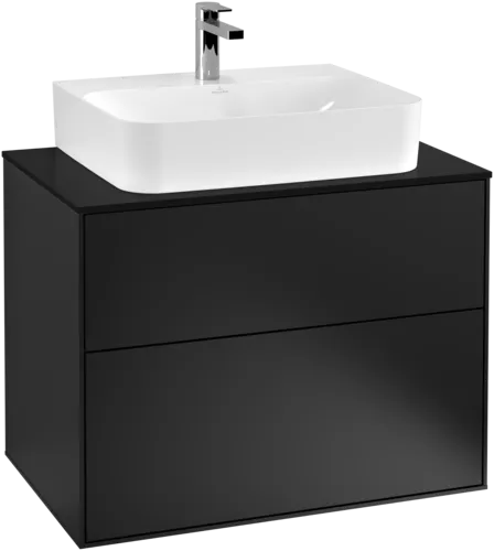 Bild von VILLEROY BOCH Finion Waschbeckenunterschrank, 2 Auszüge, 800 x 603 x 501 mm, Black Matt Lacquer / Glass Black Matt #F09200PD