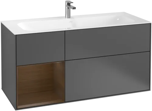 Bild von VILLEROY BOCH Finion Waschbeckenunterschrank, mit Beleuchtung, 3 Auszüge, 1196 x 591 x 498 mm, Anthracite Matt Lacquer / Walnut Veneer #F060GNGK