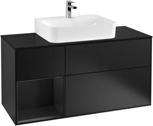 Bild von VILLEROY BOCH Finion Waschbeckenunterschrank, mit Beleuchtung, 3 Auszüge, 1200 x 603 x 501 mm, Black Matt Lacquer / Black Matt Lacquer / Glass Black Matt #F162PDPD