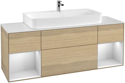 Bild von VILLEROY BOCH Finion Waschbeckenunterschrank, mit Beleuchtung, 4 Auszüge, 1600 x 603 x 501 mm, Oak Veneer / White Matt Lacquer / Glass White Matt #F211MTPC