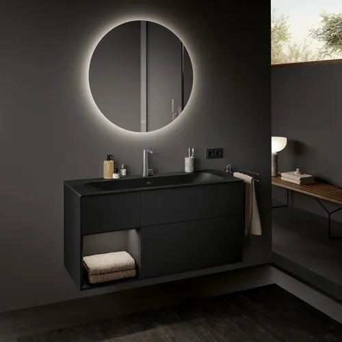 Bild von VILLEROY BOCH Finion Waschbeckenunterschrank, mit Beleuchtung, 3 Auszüge, 1196 x 591 x 498 mm, Black Matt Lacquer / Silk Grey Matt Lacquer #G060HJPD