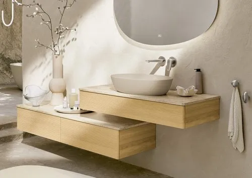 Bild von VILLEROY BOCH Antao Waschbeckenunterschrank, mit Beleuchtung, 1 Auszug, 1200 x 190 x 500 mm, Front mit Struktur, Honey Oak / Botticino #L10113HN