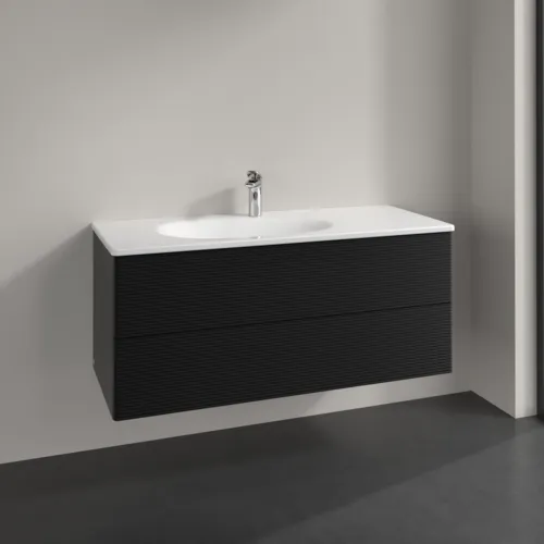 Bild von VILLEROY BOCH Antao Waschbeckenunterschrank, mit Beleuchtung, 2 Auszüge, 1188 x 504 x 493 mm, Front mit Struktur, Black Matt Lacquer #L06100PD
