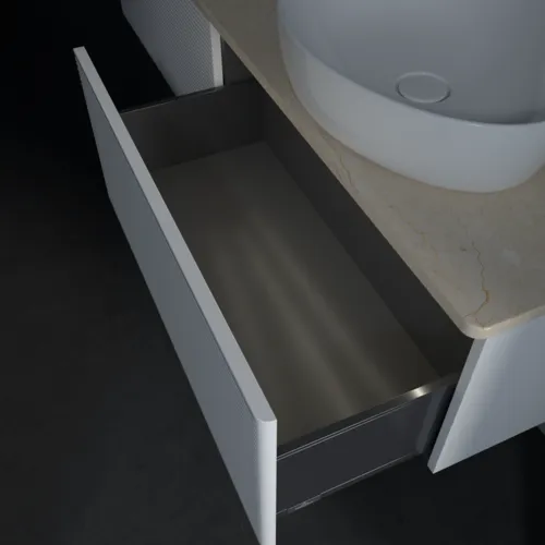 Obrázek VILLEROY BOCH Antao Vanity unit, with lighting, 2 pull-out compartments, 1600 x 360 x 500 mm, Front with grain texture, Glossy White Lacquer / Botticino #L38113GF