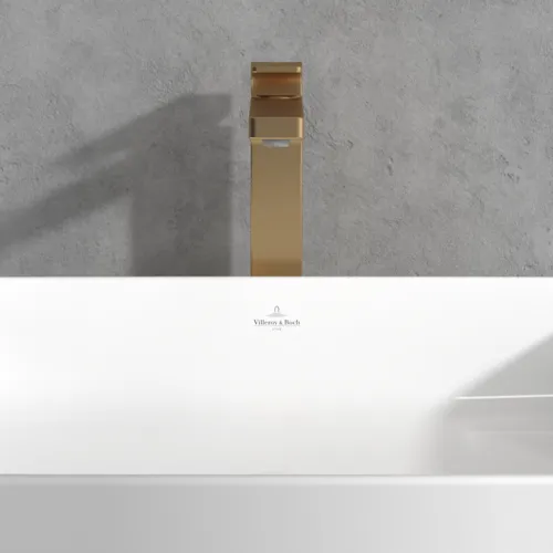 Bild von VILLEROY BOCH Architectura Square Einhebel-Waschtischarmatur erhöht mit Push-Open-Ablaufgarnitur, Brushed Gold #TVW12500200076