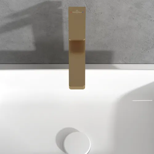 Bild von VILLEROY BOCH Architectura Square Einhebel-Waschtischarmatur erhöht mit Push-Open-Ablaufgarnitur, Brushed Gold #TVW12500200076