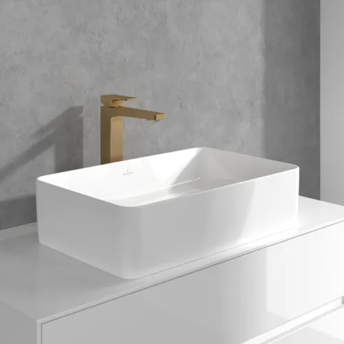 Bild von VILLEROY BOCH Architectura Square Einhebel-Waschtischarmatur erhöht mit Push-Open-Ablaufgarnitur, Brushed Gold #TVW12500200076