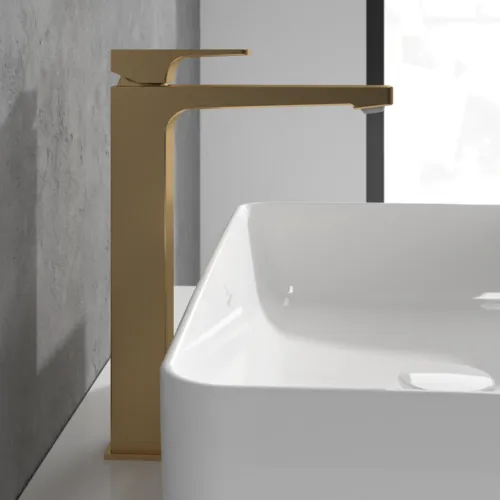 Bild von VILLEROY BOCH Architectura Square Einhebel-Waschtischarmatur erhöht mit Push-Open-Ablaufgarnitur, Brushed Gold #TVW12500200076