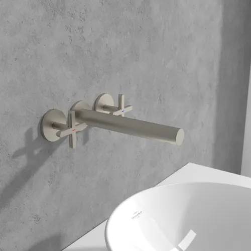 VILLEROY BOCH Loop & Friends Dreiloch-Waschtischarmatur ohne Ablaufgarnitur, Brushed Nickel Matt #TVZ10601200064, Bild 2