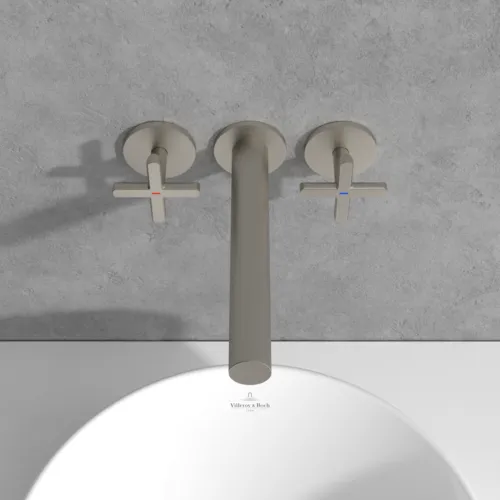 VILLEROY BOCH Loop & Friends Dreiloch-Waschtischarmatur ohne Ablaufgarnitur, Brushed Nickel Matt #TVZ10601200064, Bild 5