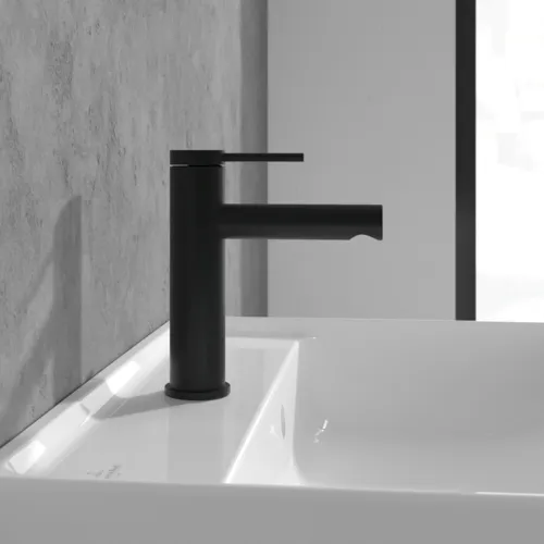 Bild von VILLEROY BOCH Loop & Friends Einhebel-Waschtischarmatur mit Zugstangen- Ablaufgarnitur, Matt Black #TVW106102153K5