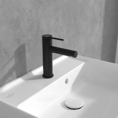 Bild von VILLEROY BOCH Loop & Friends Einhebel-Waschtischarmatur mit Zugstangen- Ablaufgarnitur, Matt Black #TVW106102153K5