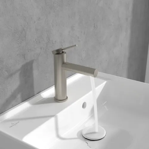 Bild von VILLEROY BOCH Loop & Friends Einhebel-Waschtischarmatur mit Zugstangen- Ablaufgarnitur, Brushed Nickel Matt #TVW10610215364