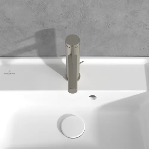 Bild von VILLEROY BOCH Loop & Friends Einhebel-Waschtischarmatur mit Zugstangen- Ablaufgarnitur, Brushed Nickel Matt #TVW10610215364