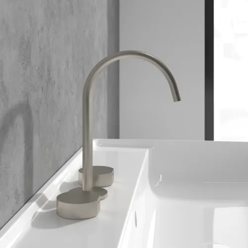 VILLEROY BOCH Dawn Dreiloch-Waschtischarmatur ohne Ablaufgarnitur, Brushed Nickel Matt #TVZ10600500064, Bild 3
