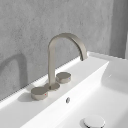 VILLEROY BOCH Dawn Dreiloch-Waschtischarmatur ohne Ablaufgarnitur, Brushed Nickel Matt #TVZ10600500064, Bild 2