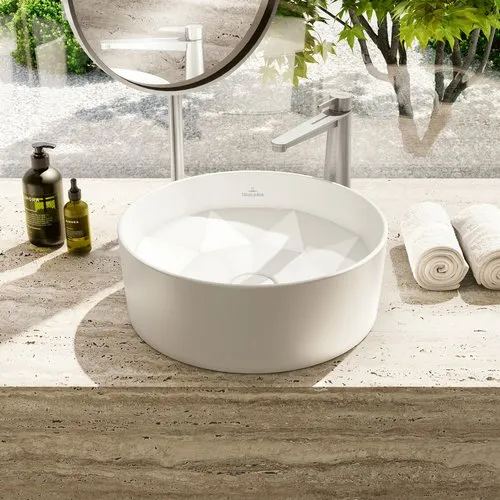 Bild von VILLEROY BOCH Octagon Aufsatzwaschbecken, 418 x 418 x 150 mm, Stone White CeramicPlus, ohne Überlauf #5A5640RW