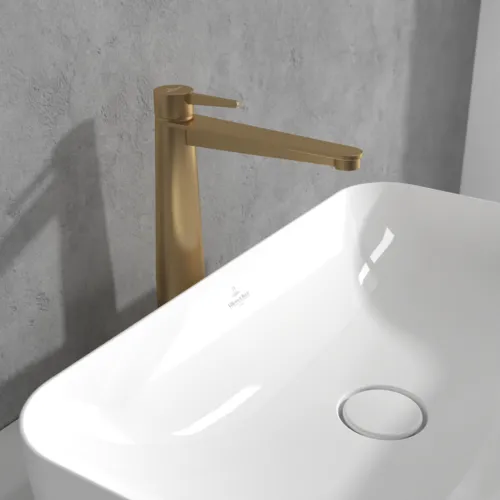 Bild von VILLEROY BOCH Conum Einhebel-Waschtischarmatur erhöht mit Push-Open-Ablaufgarnitur, Brushed Gold #TVW12700500076