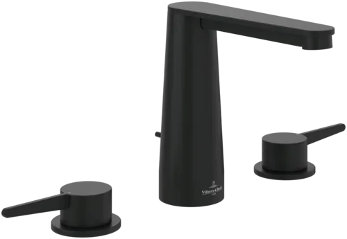 Bild von VILLEROY BOCH Conum Dreiloch-Waschtischarmatur mit Zugstangen- Ablaufgarnitur, Matt Black #TVW127001000K5