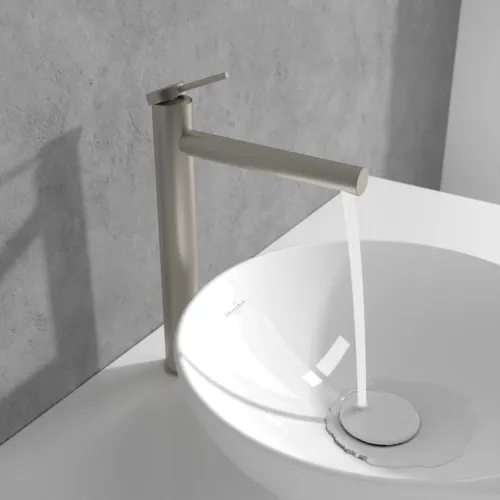 Bild von VILLEROY BOCH Loop & Friends Einhebel-Waschtischarmatur erhöht ohne Ablaufgarnitur, Brushed Nickel Matt #TVW10610615364