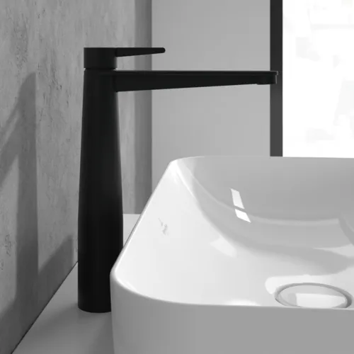 Bild von VILLEROY BOCH Conum Einhebel-Waschtischarmatur erhöht mit Push-Open-Ablaufgarnitur, Matt Black #TVW127005000K5