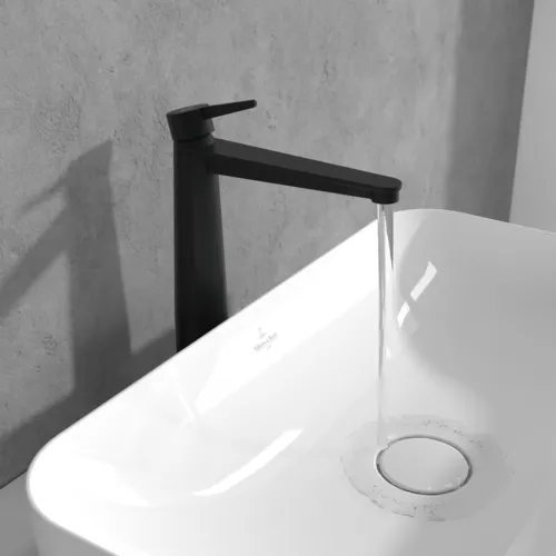 Bild von VILLEROY BOCH Conum Einhebel-Waschtischarmatur erhöht mit Push-Open-Ablaufgarnitur, Matt Black #TVW127005000K5