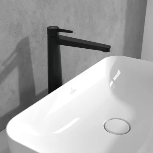 Bild von VILLEROY BOCH Conum Einhebel-Waschtischarmatur erhöht mit Push-Open-Ablaufgarnitur, Matt Black #TVW127005000K5