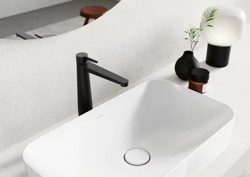 Bild von VILLEROY BOCH Conum Einhebel-Waschtischarmatur erhöht mit Push-Open-Ablaufgarnitur, Matt Black #TVW127005000K5