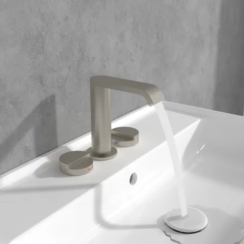Bild von VILLEROY BOCH Dawn Dreiloch-Waschtischarmatur ohne Ablaufgarnitur, Brushed Nickel Matt #TVZ10600100064