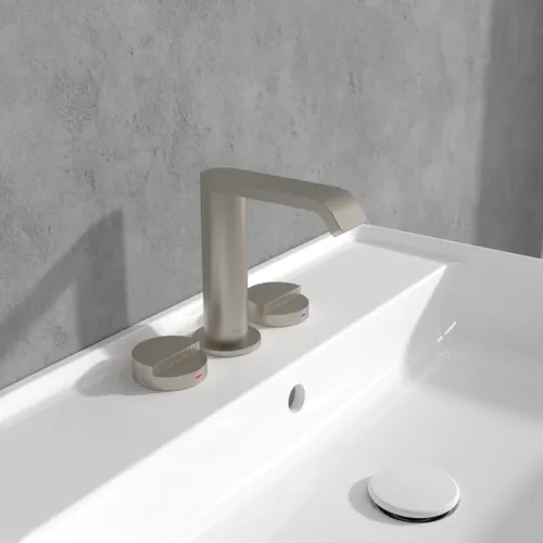 Bild von VILLEROY BOCH Dawn Dreiloch-Waschtischarmatur ohne Ablaufgarnitur, Brushed Nickel Matt #TVZ10600100064