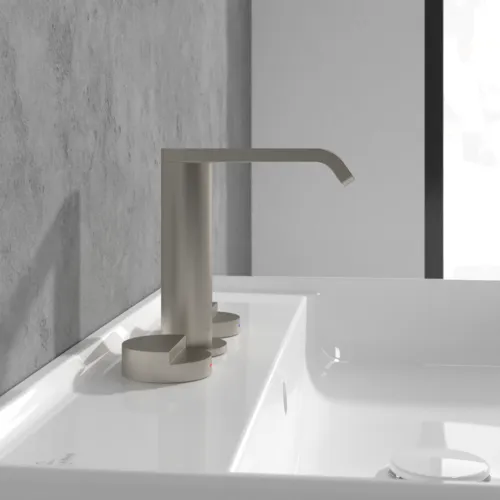 Bild von VILLEROY BOCH Dawn Dreiloch-Waschtischarmatur ohne Ablaufgarnitur, Brushed Nickel Matt #TVZ10600100064