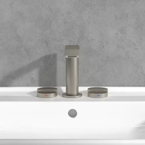 Bild von VILLEROY BOCH Dawn Dreiloch-Waschtischarmatur ohne Ablaufgarnitur, Brushed Nickel Matt #TVZ10600100064