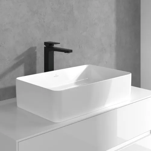 Bild von VILLEROY BOCH Architectura Square Einhebel-Waschtischarmatur erhöht mit Push-Open-Ablaufgarnitur, Matt Black #TVW125002000K5