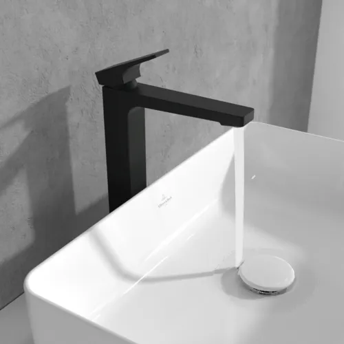 Bild von VILLEROY BOCH Architectura Square Einhebel-Waschtischarmatur erhöht mit Push-Open-Ablaufgarnitur, Matt Black #TVW125002000K5