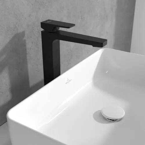 Bild von VILLEROY BOCH Architectura Square Einhebel-Waschtischarmatur erhöht mit Push-Open-Ablaufgarnitur, Matt Black #TVW125002000K5